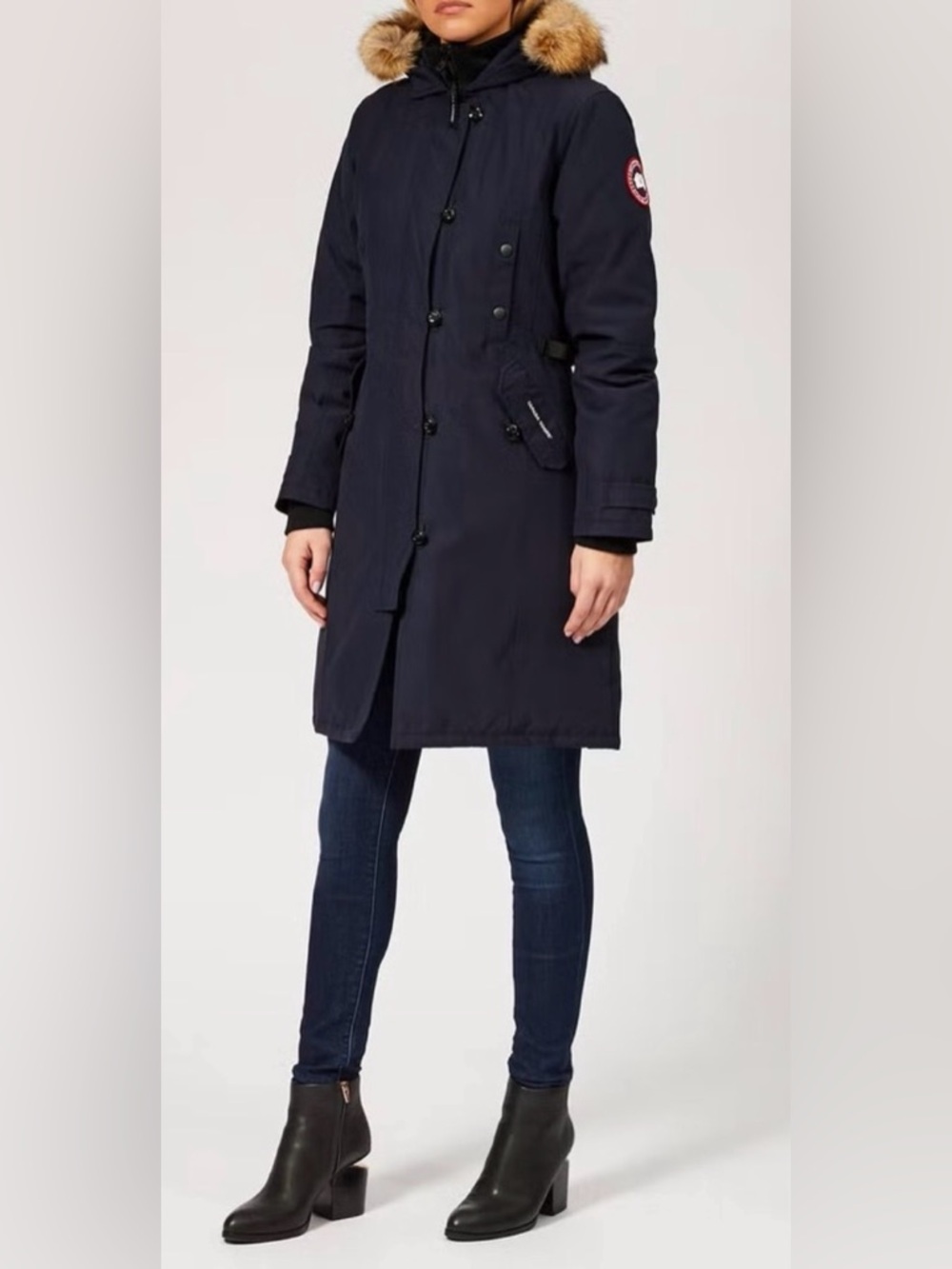 Canada Goose Navy Blue Long Parka with Fur-Trim Hood